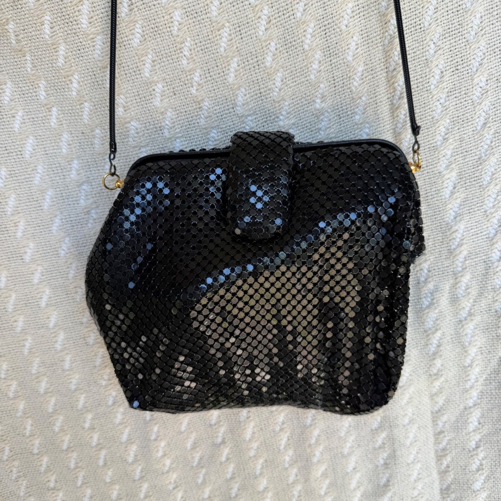 Vintage Metal Mesh hand Shoulder Bag purse crossbody black clutch chain mail